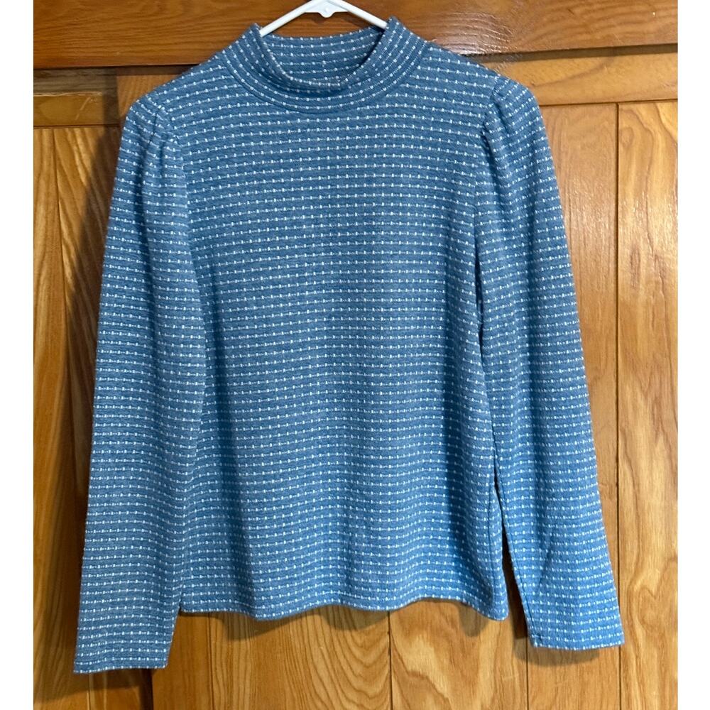 Madewell Jacquard Puff-Sleeve Mockneck Top in Blue - Size M